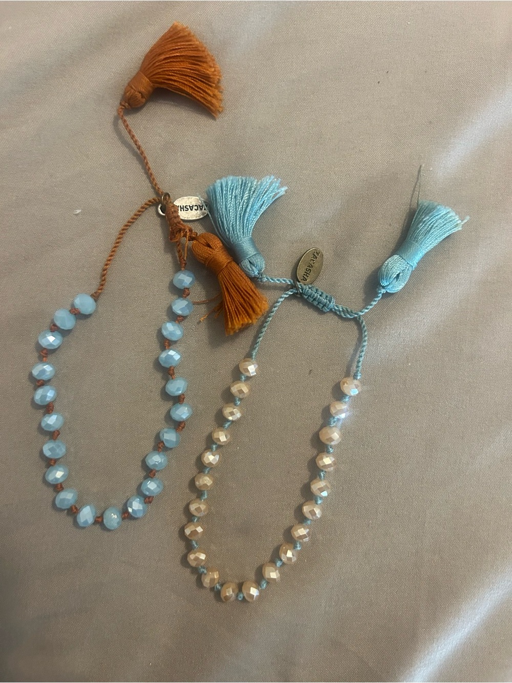 Beaded Tassel Bracelet set - Blue and Tan